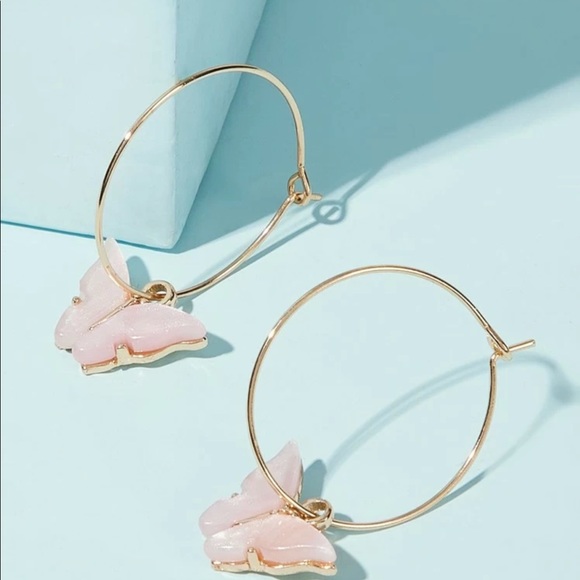 Jewelry - New Butterfly Hoop Drop Earrings